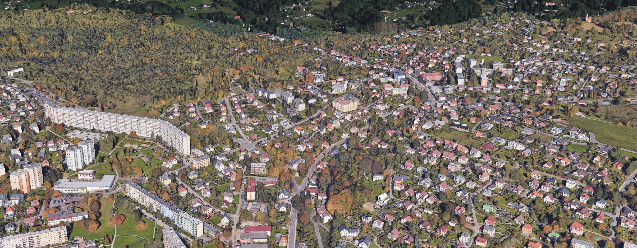 Letecký pohled na zástavbu v Ruprechticích